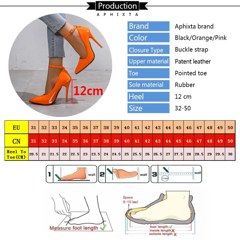 Aphixta Orange New Luxury Crystals Buckle Pimp Super High 12cm Stiletto Sexy StilettoWomen Shoes Pointed Toe Colorful Party Pumps