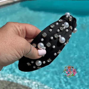 Black Headband with Pearls and Stones
