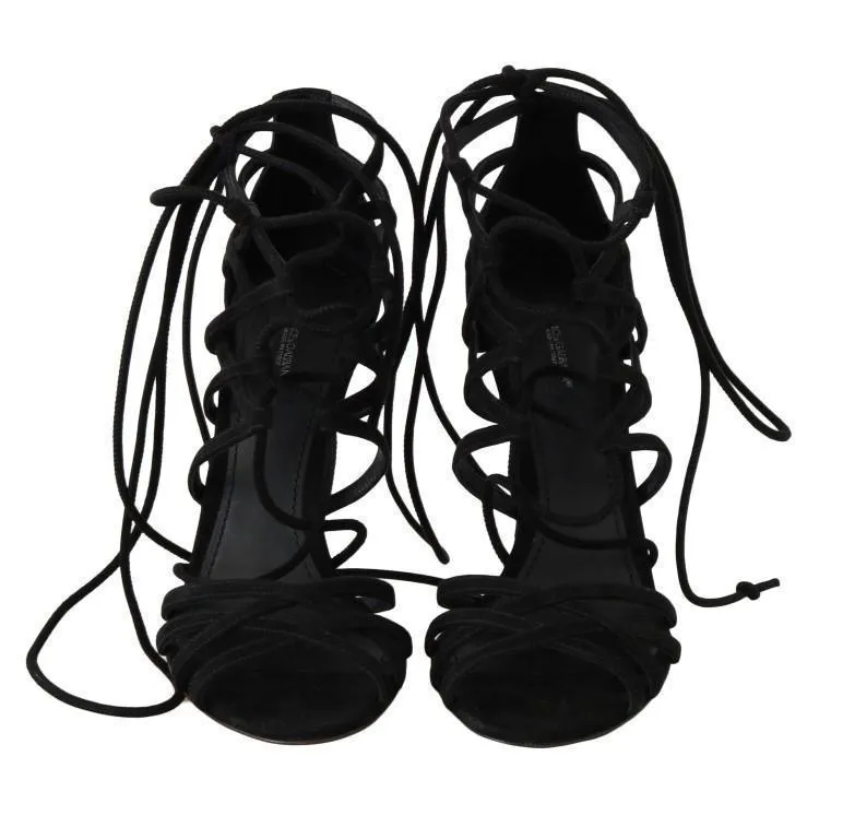 Black Suede Stiletto Heels Sandals