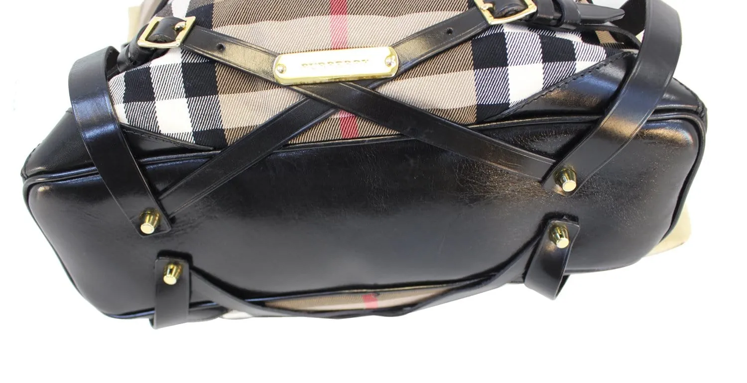 BURBERRY Bag - BURBERRY Nova Check Black Canvas Bridle Hobo Bag