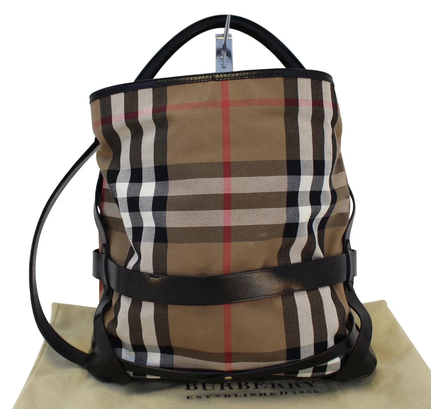BURBERRY Bag - BURBERRY Nova Check Black Canvas Bridle Hobo Bag