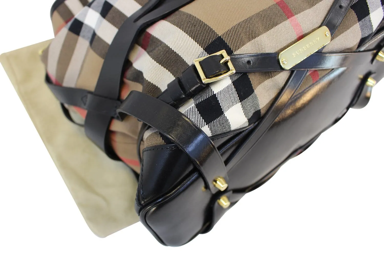 BURBERRY Bag - BURBERRY Nova Check Black Canvas Bridle Hobo Bag