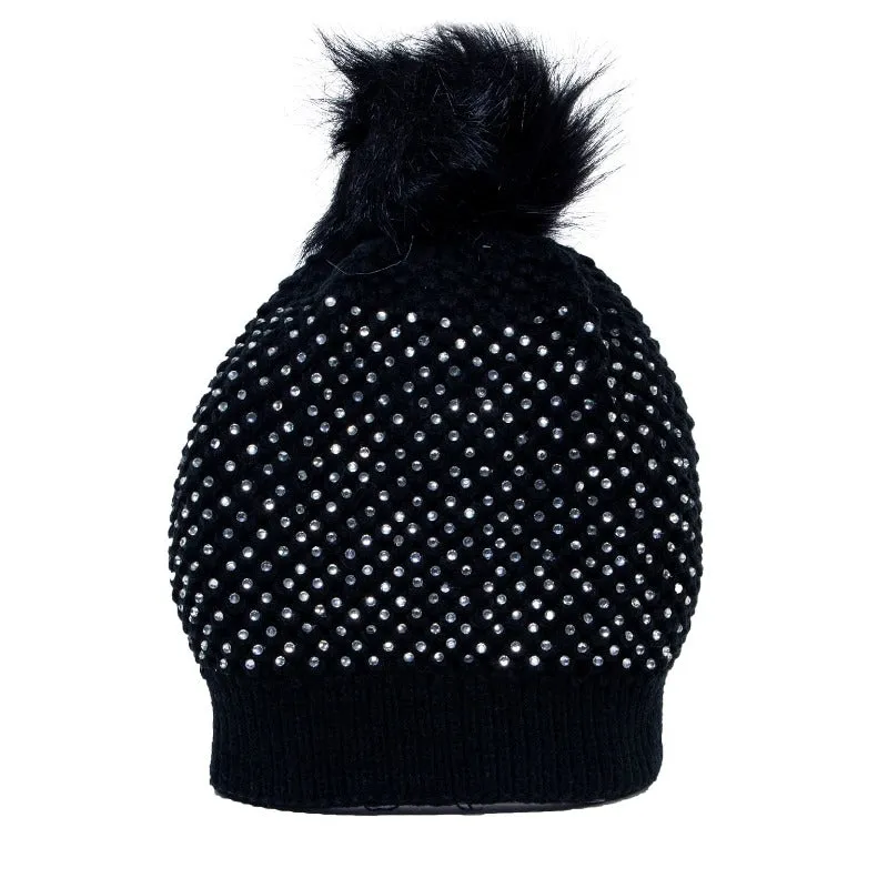Chill out rhinestone detachable pom pom beanie (3 Colors)