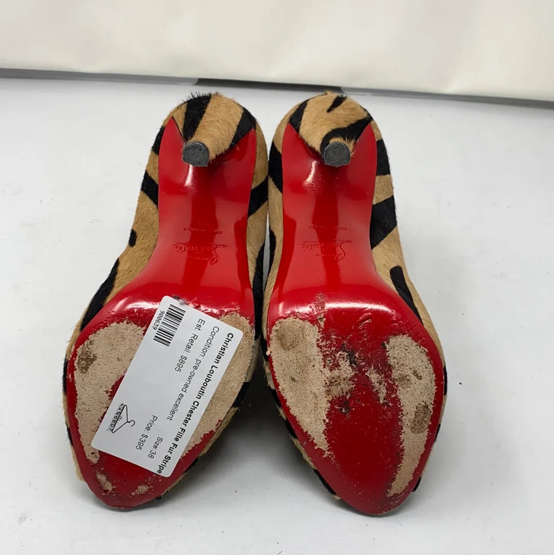 Christian Louboutin Chester Fille Fur Striped Heel Peep Toe