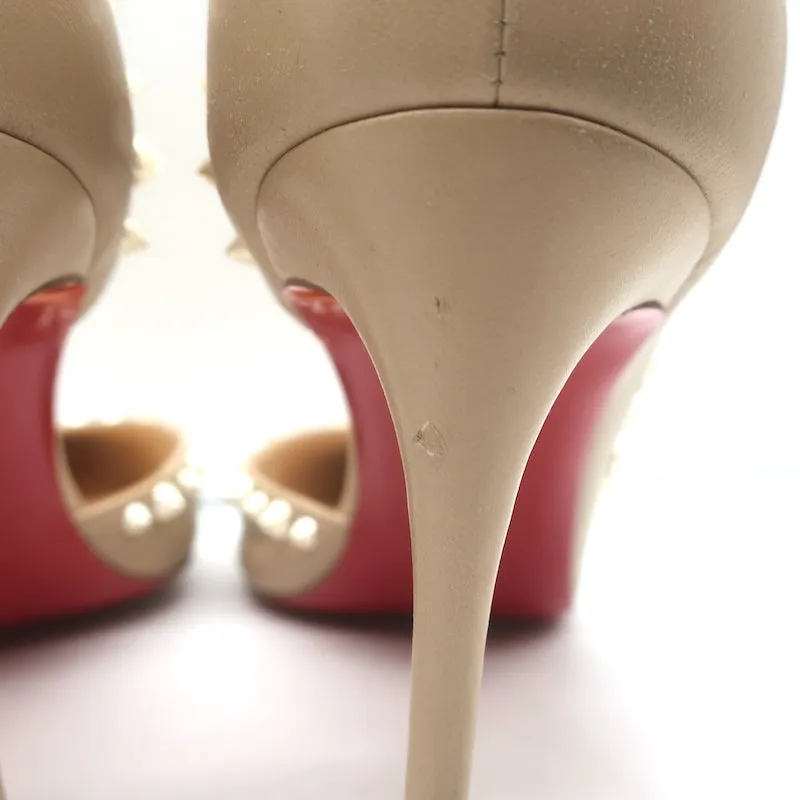 Christian Louboutin Irishell 85 Studded d'Orsay Pumps Nude Leather Size 38.5