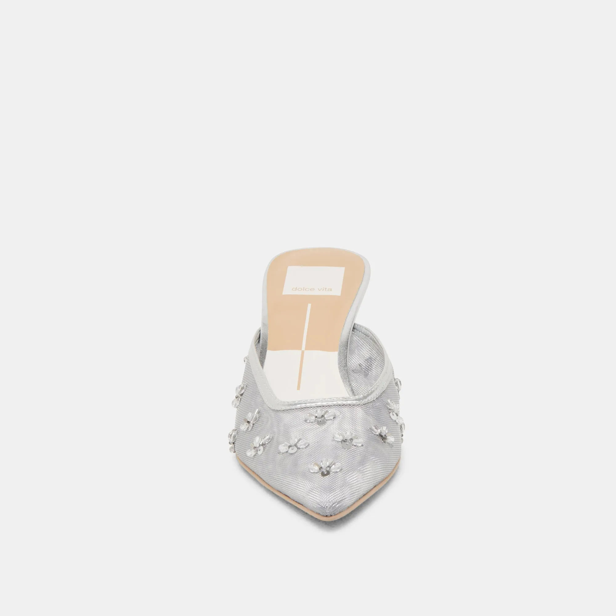 CLARA WIDE HEELS SILVER MESH
