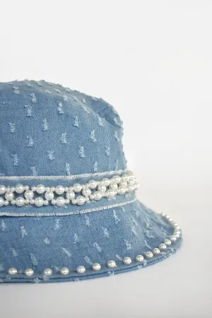 Céleste Denim Pearl Bucket Hat