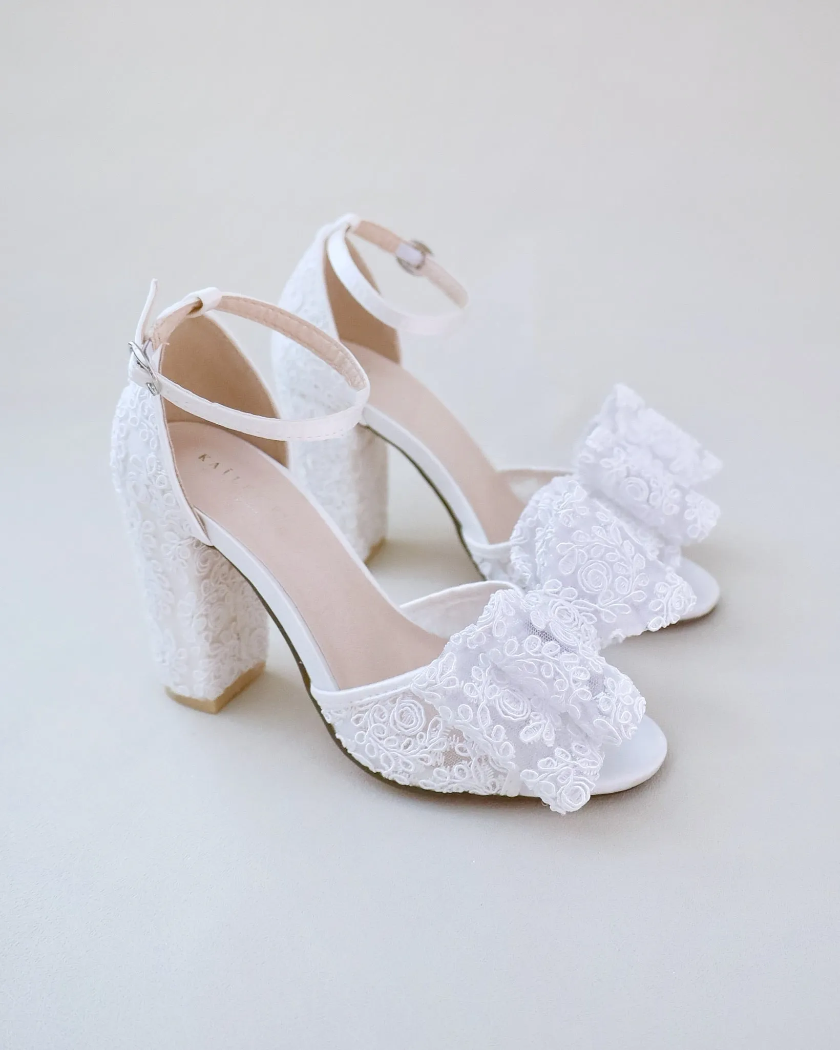 Crochet Lace Block Heel Sandals with Oversized Crochet Lace Bow