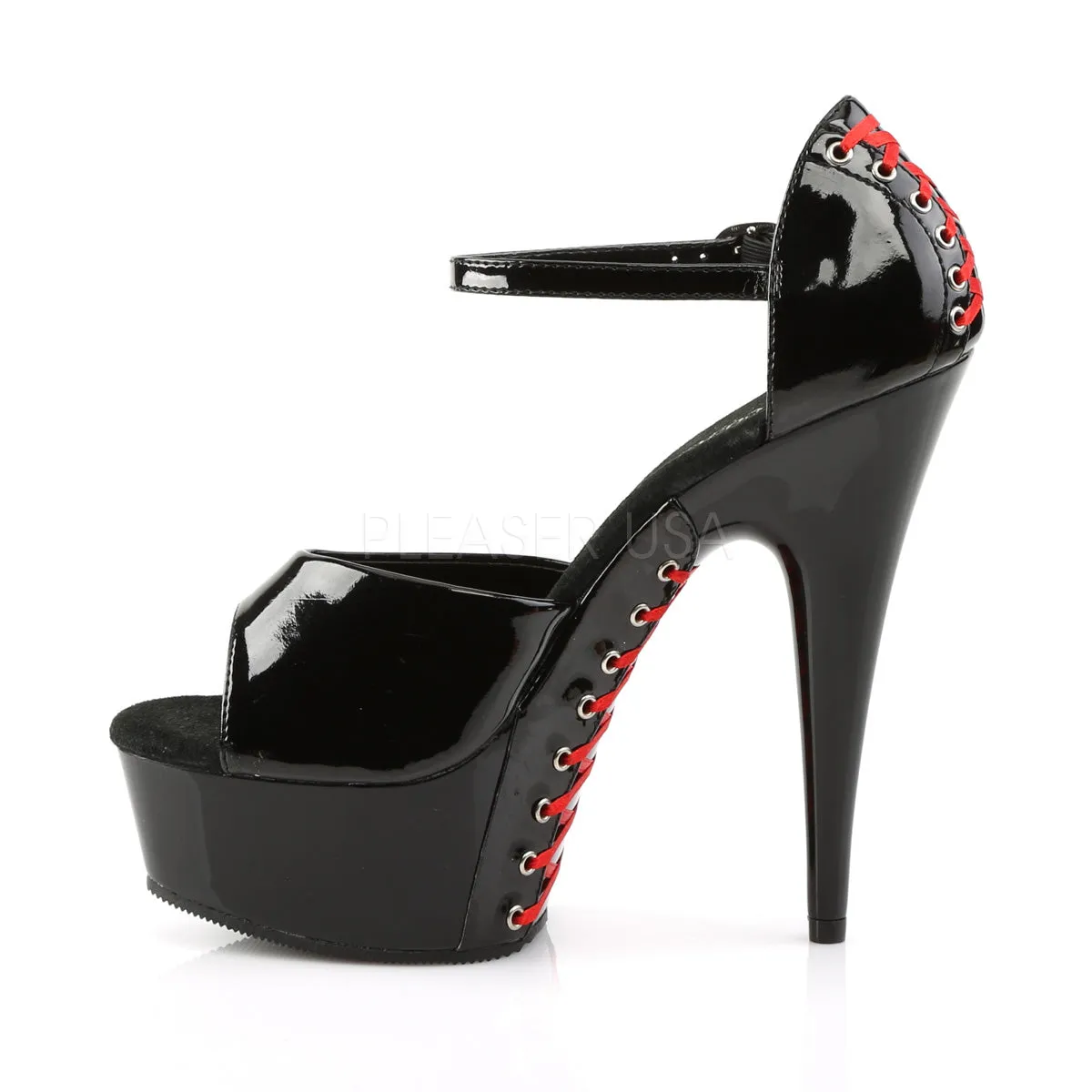 DELIGHT-660FH  Black Patent/Black (Red Lace)