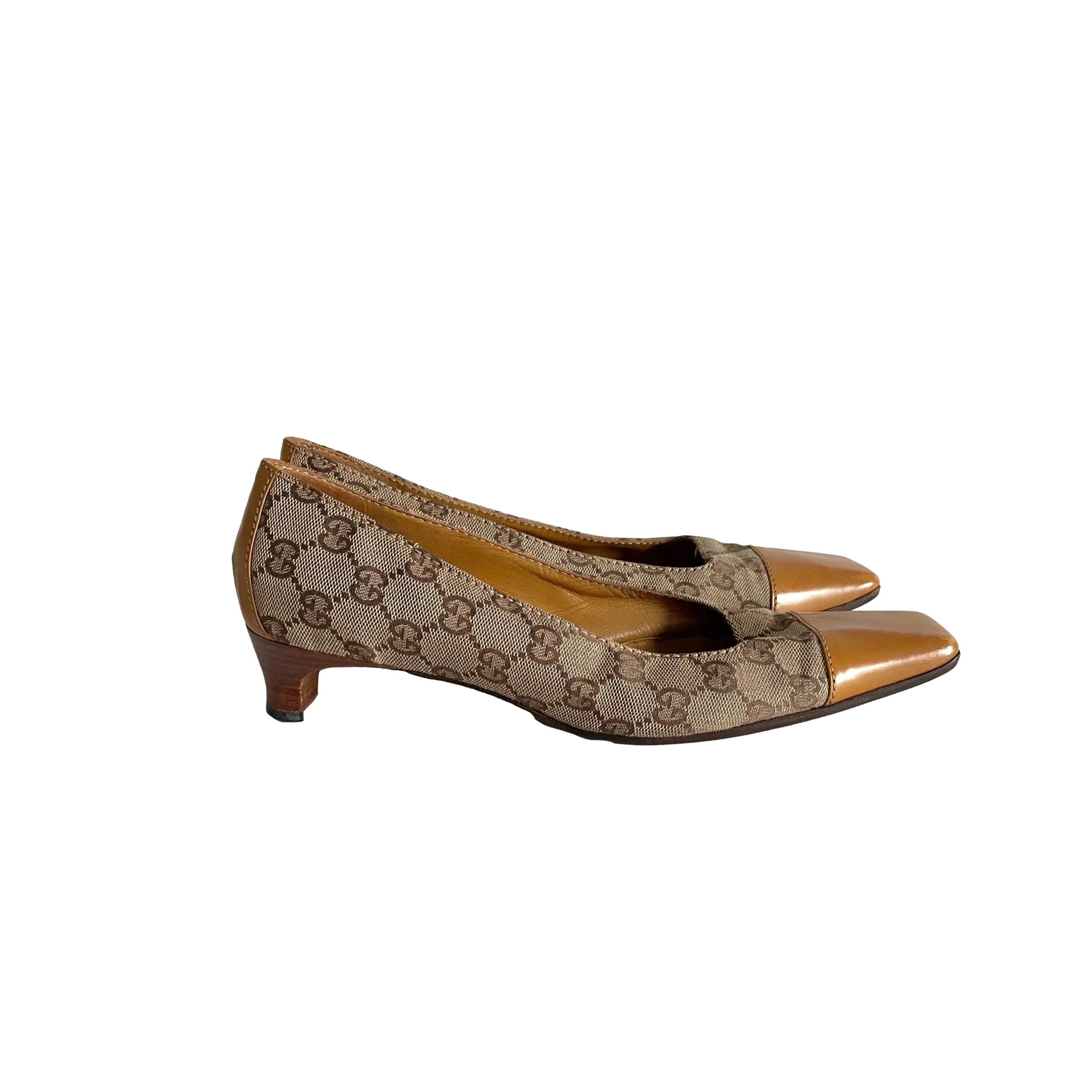 Gucci Tan Monogram Kitten Heels