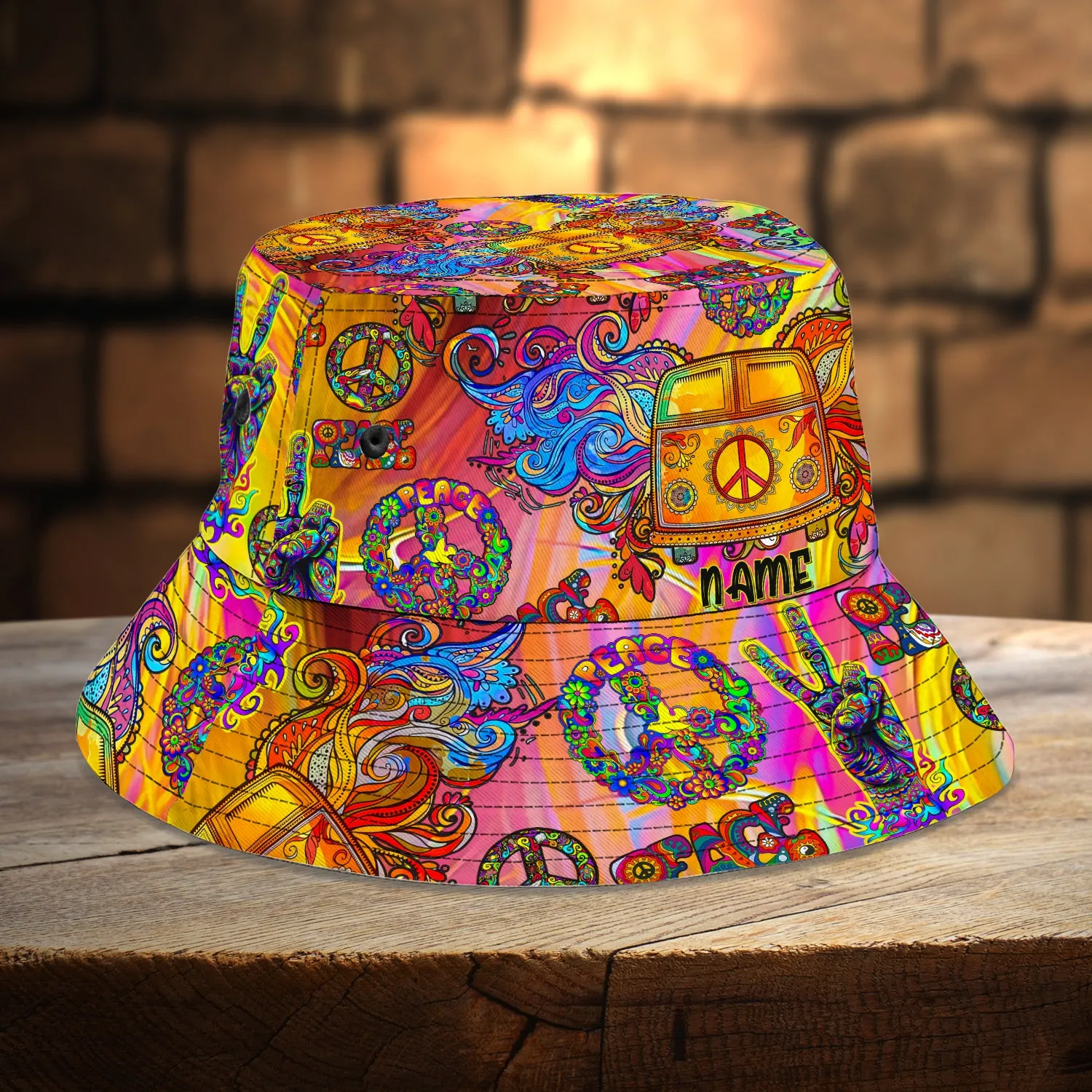 Hippie Custom Bucket Hat Peace Hat Hippie Car Bucket Hat