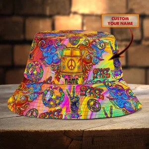 Hippie Custom Bucket Hat Peace Hat Hippie Car Bucket Hat