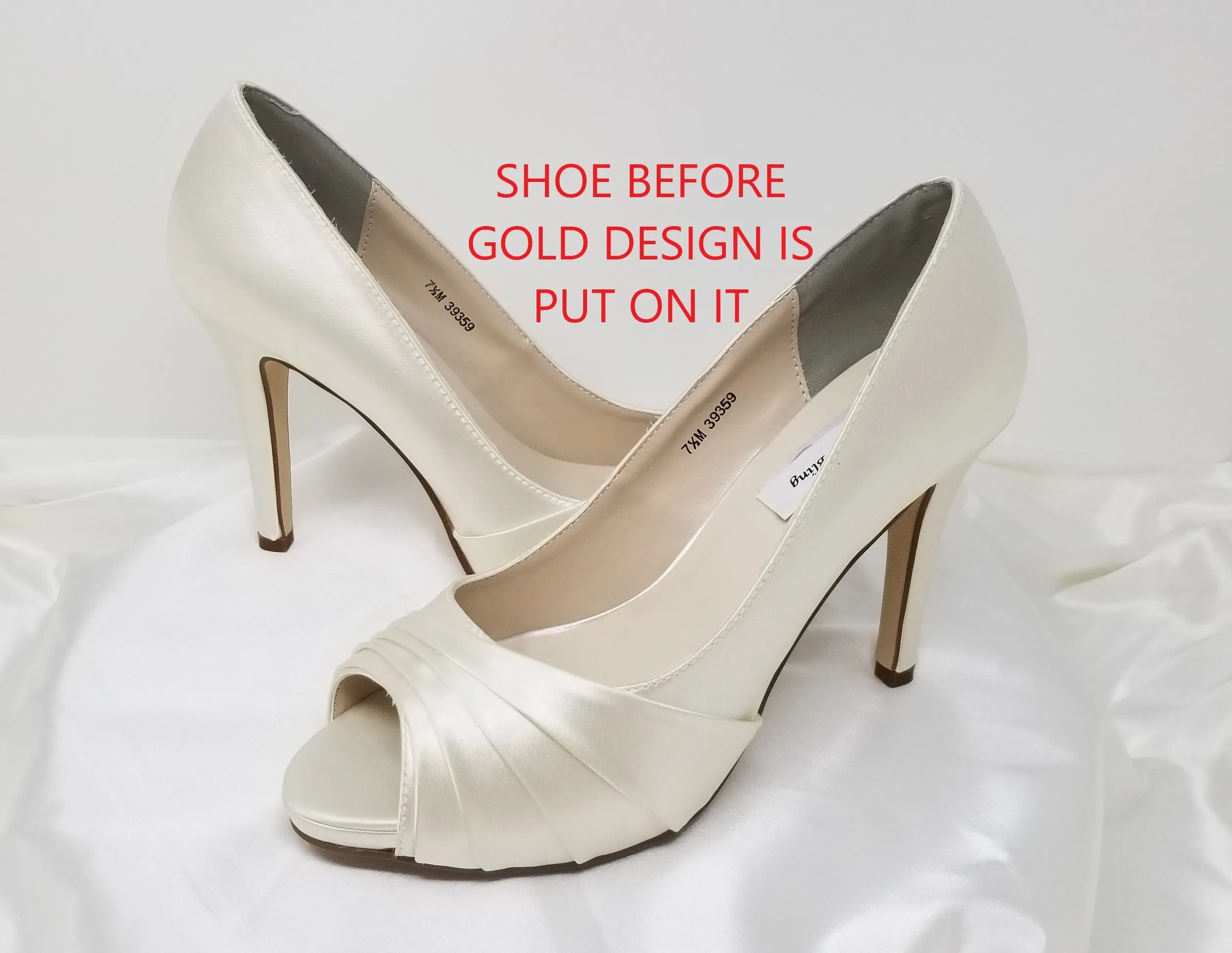 Ivory Wedding Shoes with Gold Crystal Heel Design