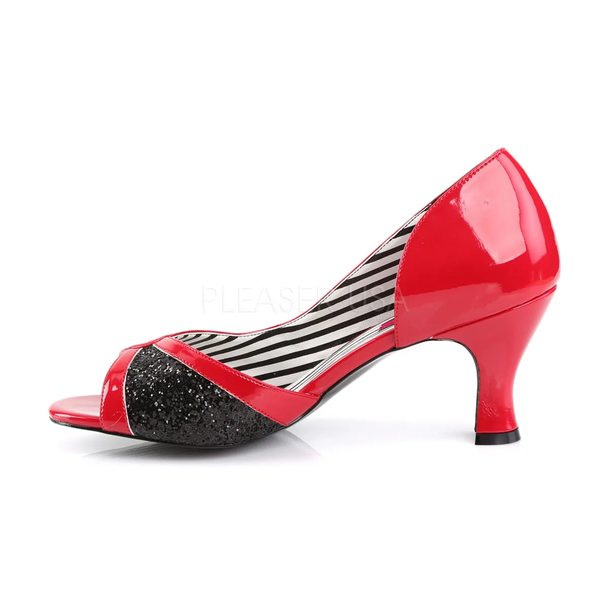 JENNA-03  Red Patent-Black Glitter