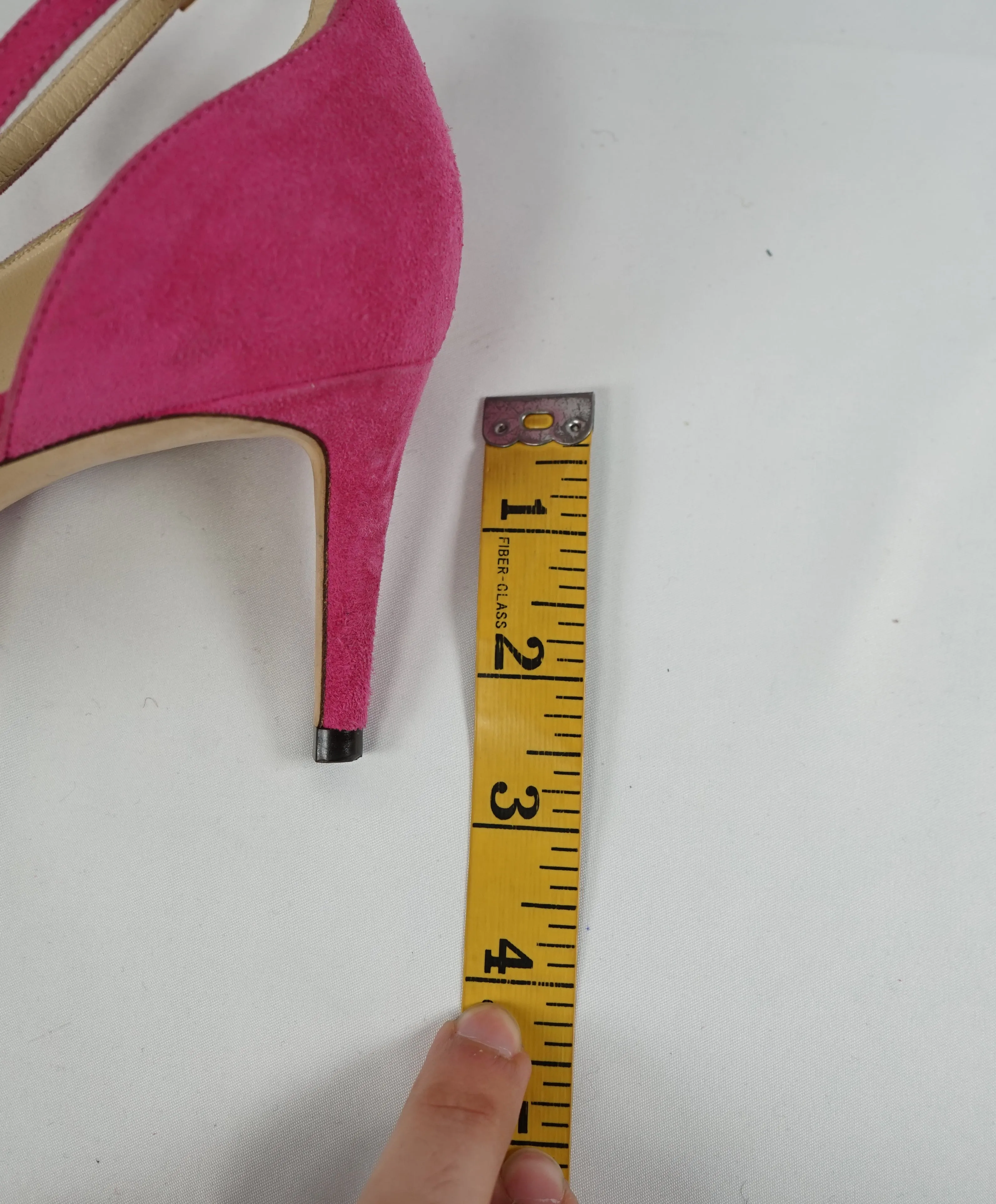 JIMMY CHOO -"LUCY" 65 D'Orsay Ankle Strap Hot Pink Pointed Toe Heels - R-37 L-37.5