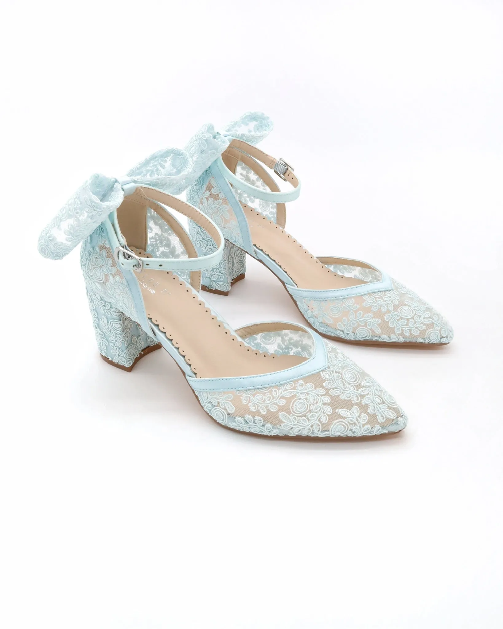 Lace Block Heel For Weddings with Back Crochet Bow