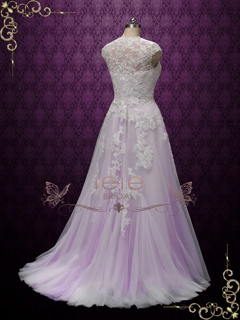Lavender Purple Boho Beach Lace Wedding Dress | Korynne