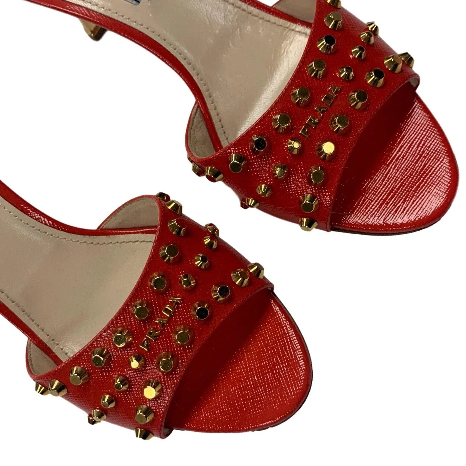 Prada Red Studded Kitten Heels