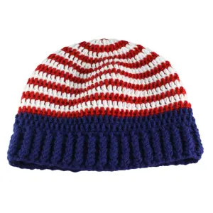Red White Blue Crochet Beanie Hat Medium/Large - JMCH53ML