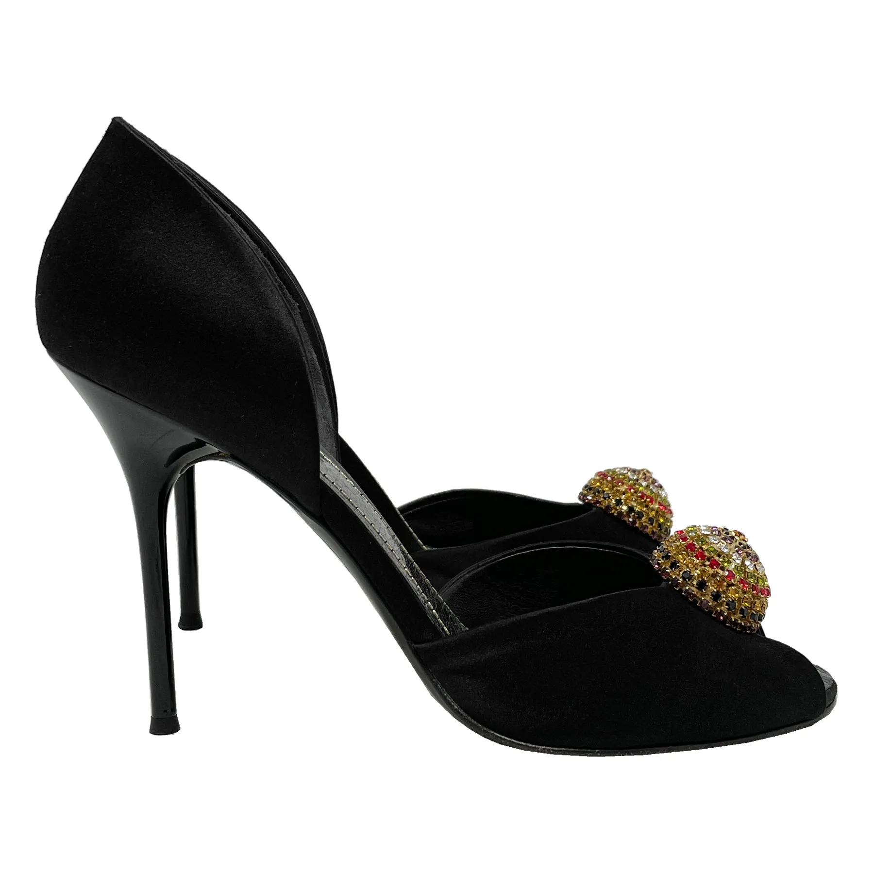 Rene Caovilla Embellished D'Orsay Satin Peep Toe Pumps Size 40