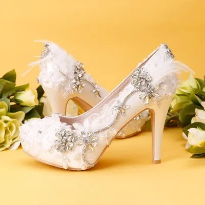 Rhinestone lace waterproof platform wedding shoes