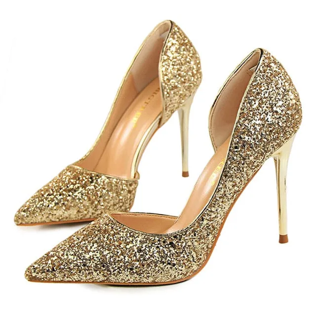 Sexy High Heels Pointed Toe Stiletto Glitter Heels- Wedding Shoes Bride Designer Heels