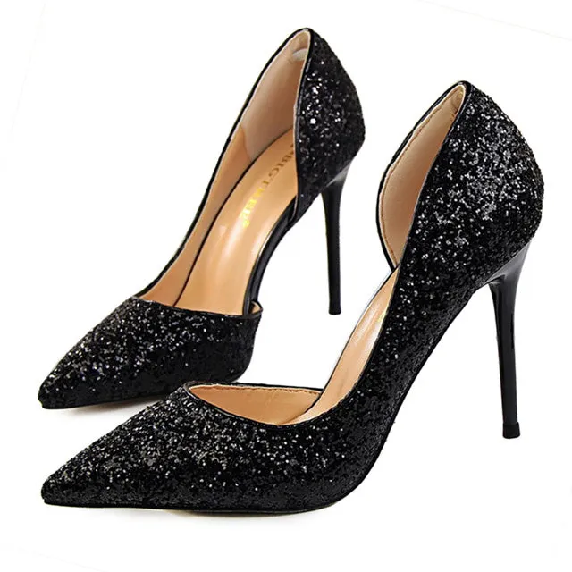 Sexy High Heels Pointed Toe Stiletto Glitter Heels- Wedding Shoes Bride Designer Heels