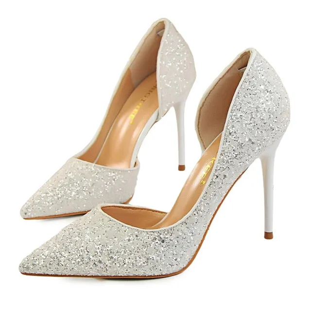 Sexy High Heels Pointed Toe Stiletto Glitter Heels- Wedding Shoes Bride Designer Heels