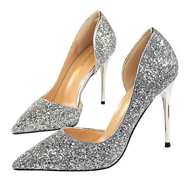 Sexy High Heels Pointed Toe Stiletto Glitter Heels- Wedding Shoes Bride Designer Heels