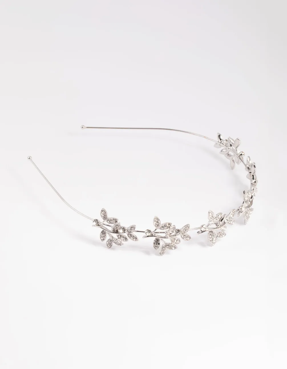 Silver Diamante Leaf Cluster Headband