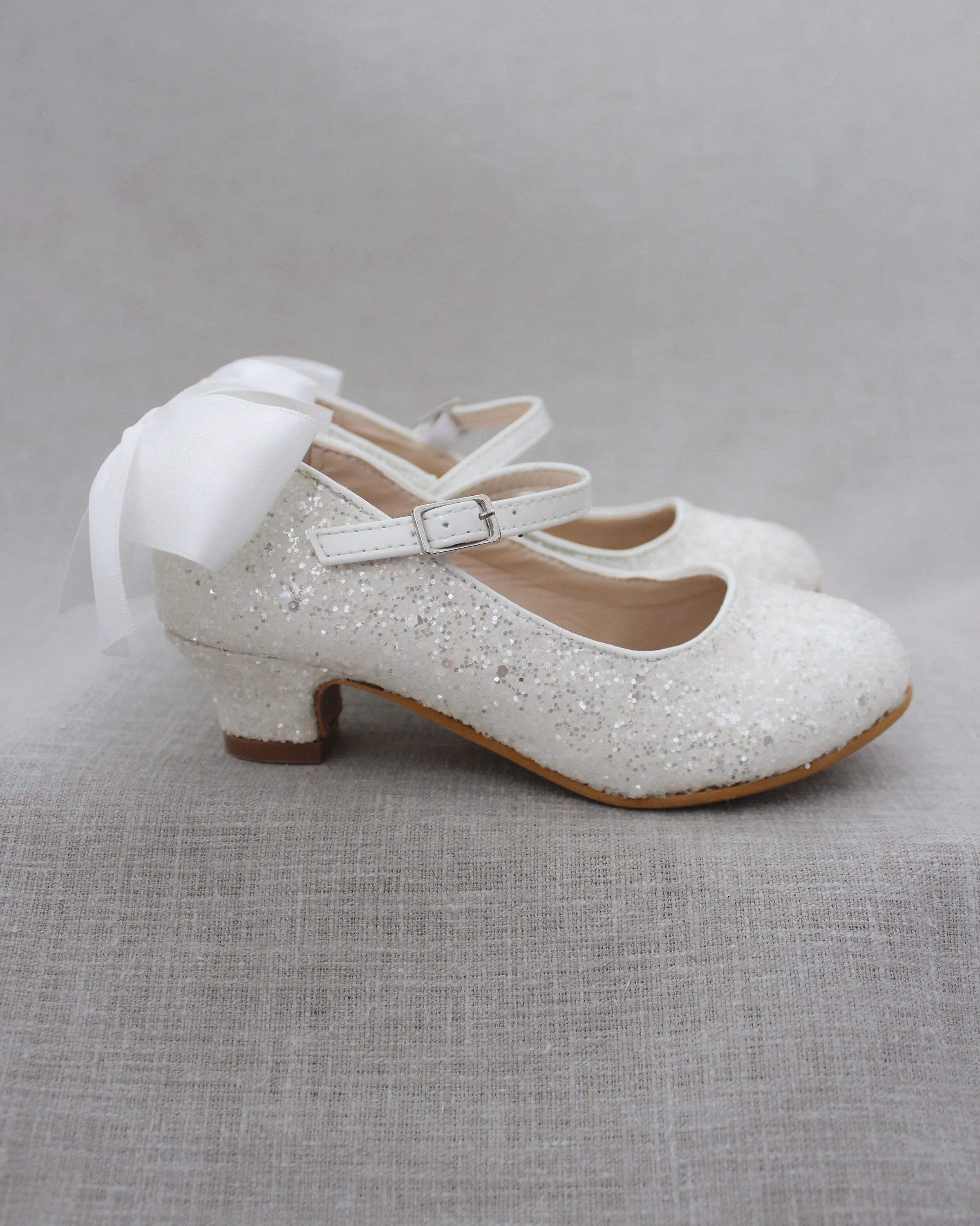 White Rock Glitter Mary Jane Heels with Satin Bow