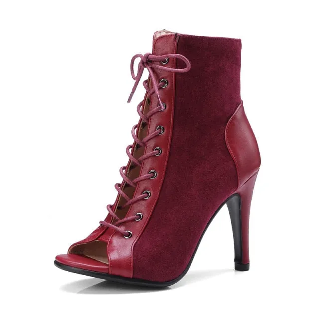 Women peep toe lace up  boots thin high heels party shoes