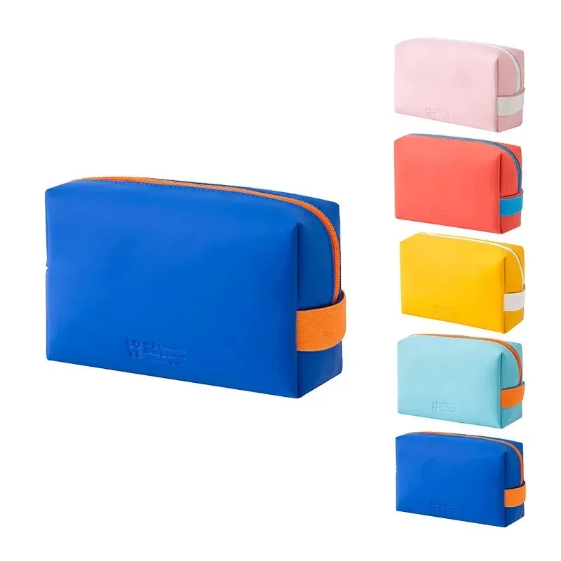 Women Waterproof Cosmetic Bag PU Cute Candy Colors Travel Makeup Bags Woman Portable Make Up Toiletry Storage Bag Organizer Box