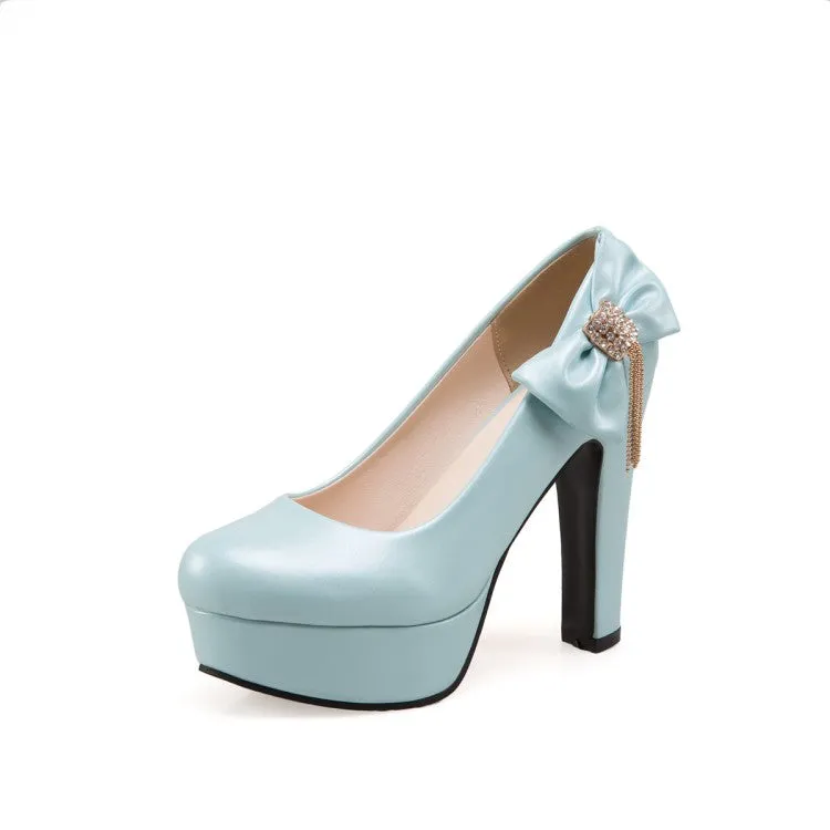Women's Rhinestone Chunky Platform Pumps High Heels Shoes