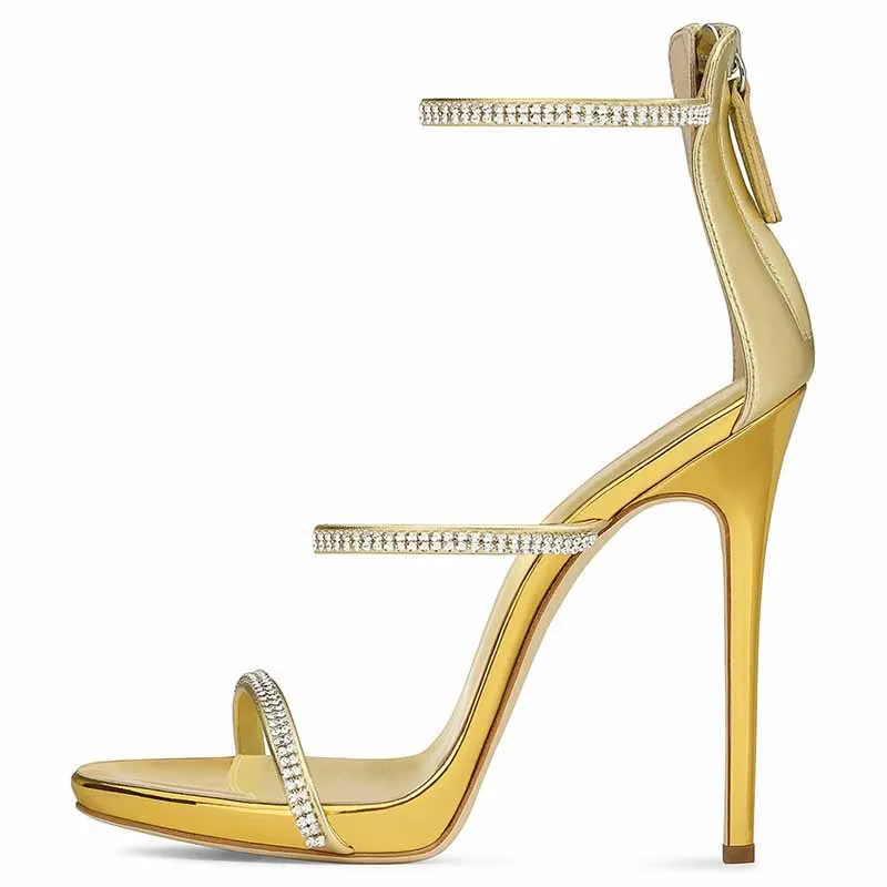 Women's Strappy Pointy Open Toe Ankle Strap Rhinestone Stiletto